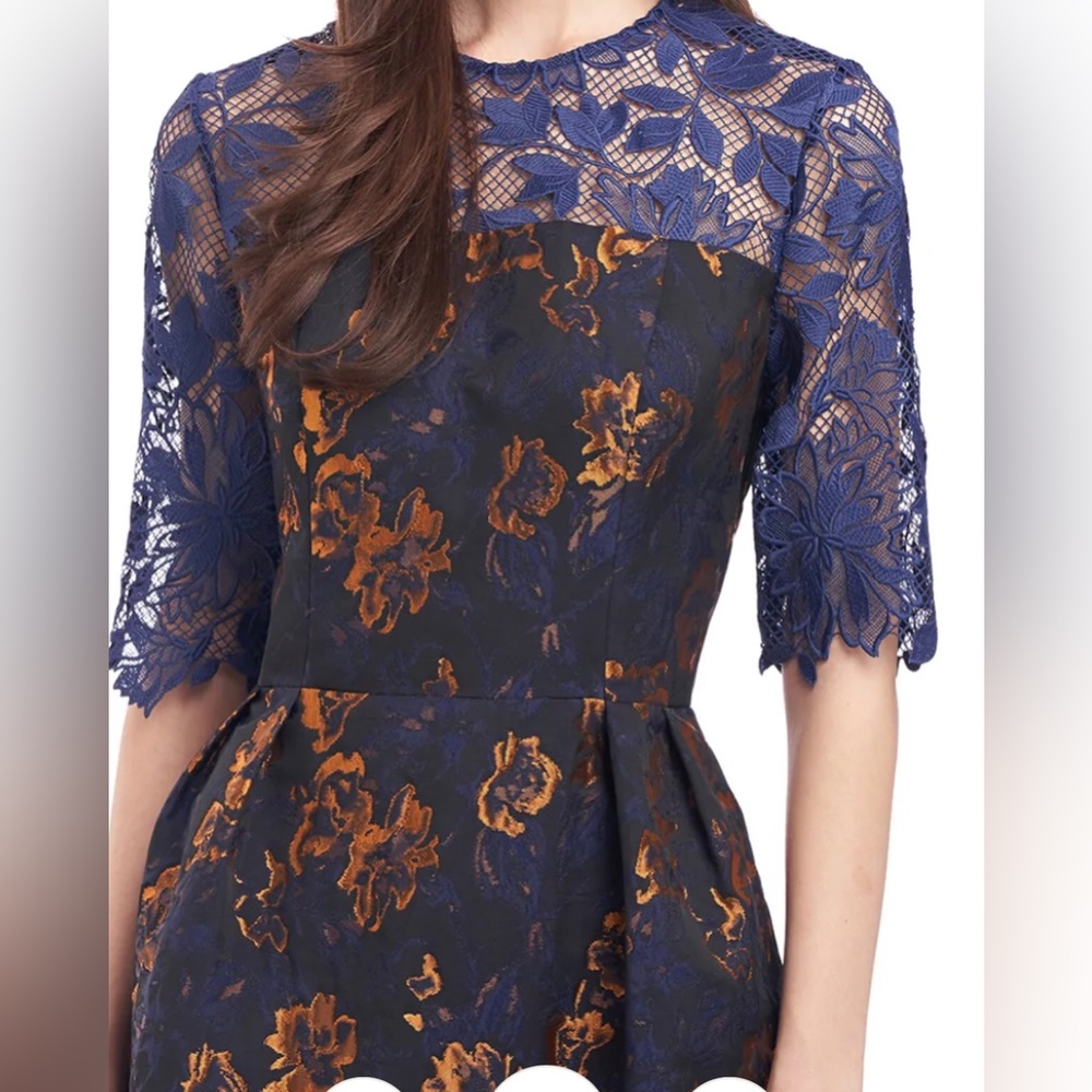 Kay Unger Midi Dress in size 8 metallic rust and jaquard material
